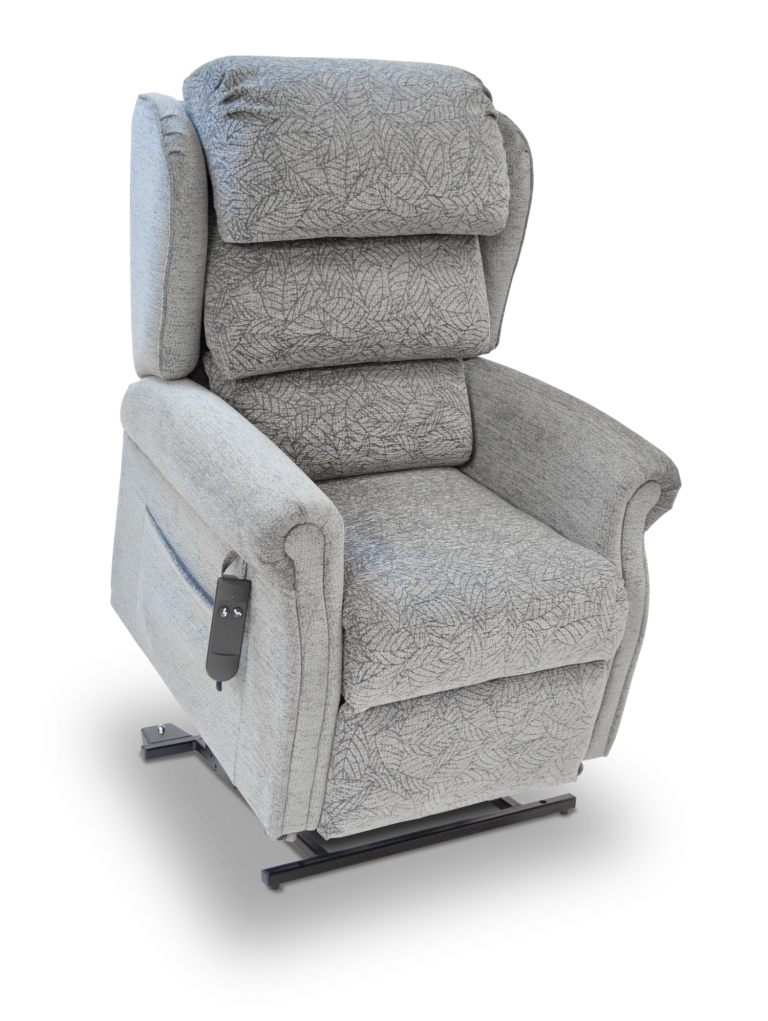 Grey Rise and recliner chair tilted up